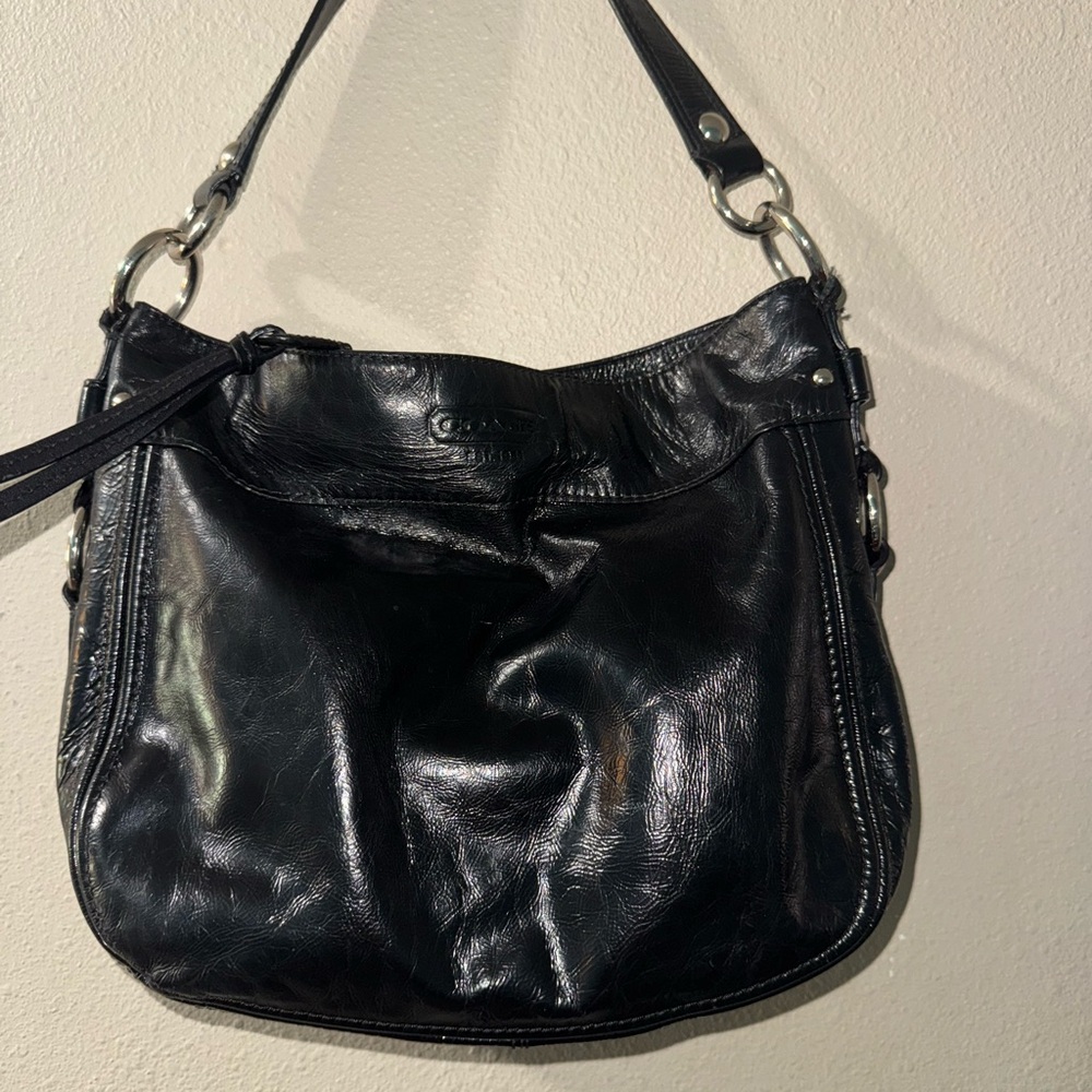 Coach Black Crinkled Patent Leather Shoulder Bag